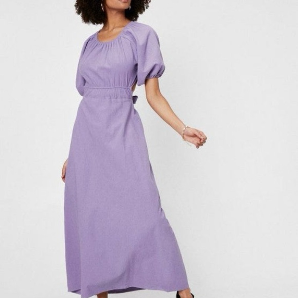 Nasty Gal Purple Linen Cut Out Open Back Midi Dress - NEW WITH TAGS - Size 2